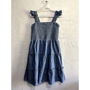 J‎ Crew chambray smocked tiered ruffle dress womens small cowgirlcore cowgirl